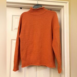 Women's Orange Mock Neck Textured Sweater